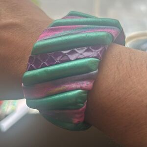 Duane Fitzgerald 1980’s Leather Butterfly Cuff Bracelet  Vintage Aqua Magenta